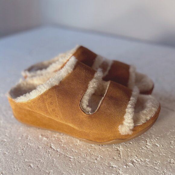 Flipflop SZ 6 Shuv Suede 2-Bar Sherpa Lined Platform Slide Comfort Shoe Boho - Picture 6 of 12